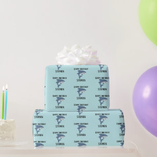 Cute blue shark personalized wrapping paper
