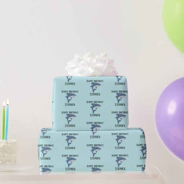 Cute blue shark personalized wrapping paper (Party Gifts)