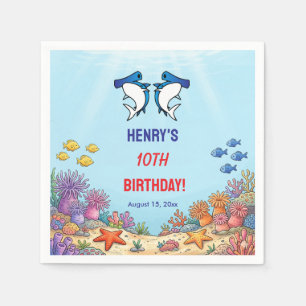 Cute Blue Shark Under the Sea Birthday  Napkin