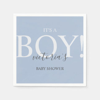Cute Blue Simple Typography Baby Shower Napkin