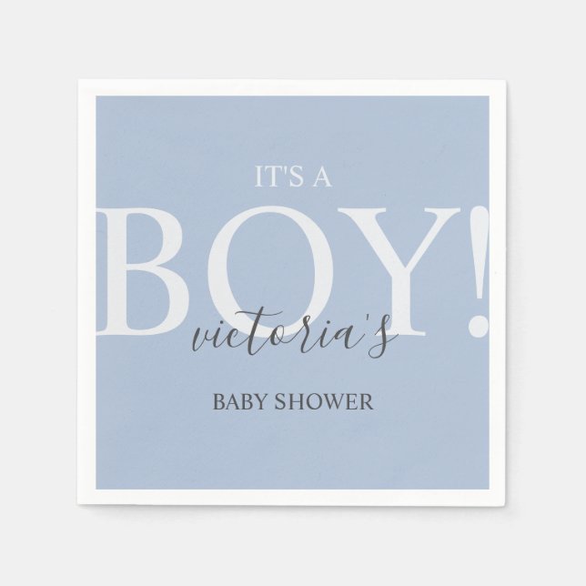 Cute Blue Simple Typography Baby Shower Napkin (Front)