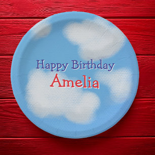 Cute Blue Sky kids Birthday Paper Plate