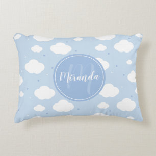 Cute Blue Sky with Custom Monogram and Name Accent Pillow