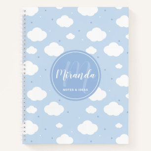 Cute Blue Sky with Custom Monogram and Name Notebook