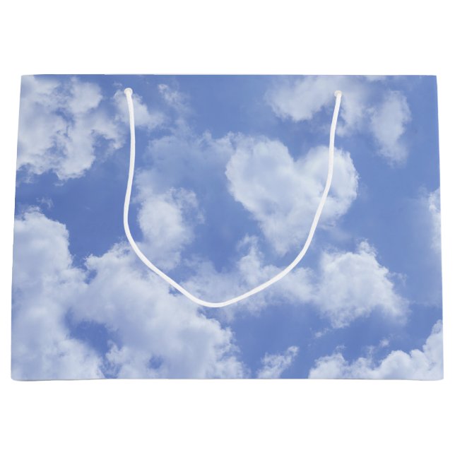 Cute Blue Sky With Heart Shaped Cloud Cheerful Fun Large Gift Bag (Front)