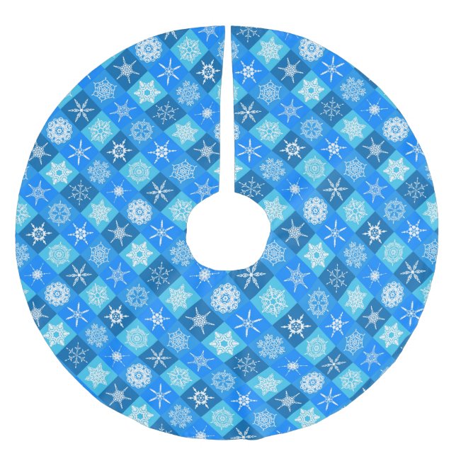 Cute blue snowflake patterns design brushed polyester tree skirt (Front)