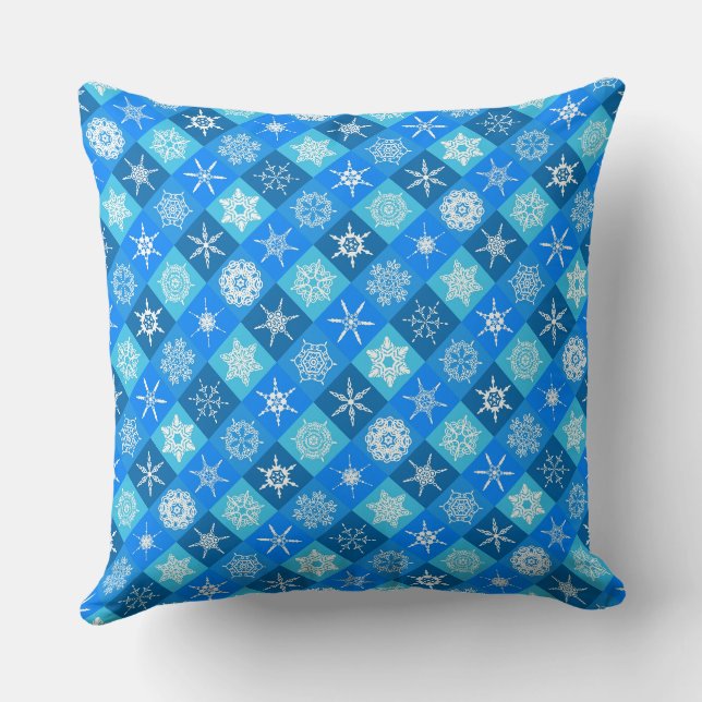 Cute blue snowflake patterns design throw pillow (Back)