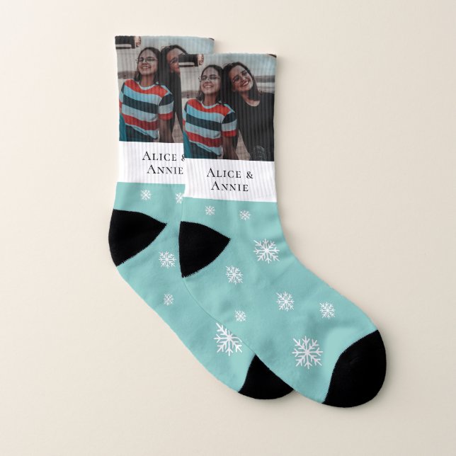 Cute Blue Snowflake Personalized Photo For Dad Socks (Pair)