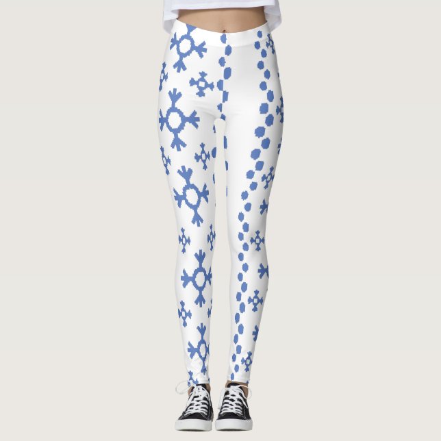 Cute Blue Snowflakes Pattern Thunder_Cove Leggings (Front)