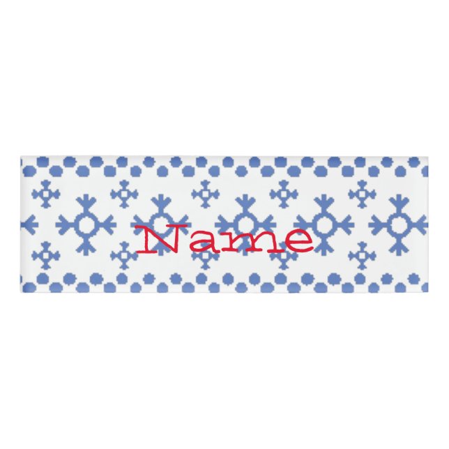 Cute Blue Snowflakes Pattern Thunder_Cove Name Tag (Front)