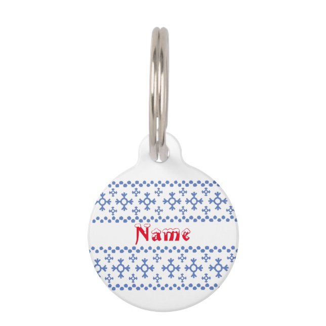 Cute Blue Snowflakes Pattern Thunder_Cove Pet Tag (Back)