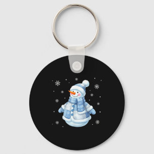 Cute Blue Snowman With Snowflakes Winter Christmas Keychain