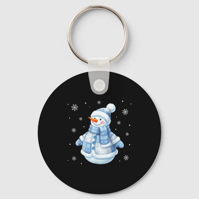 Cute Blue Snowman With Snowflakes Winter Christmas Keychain (Front)