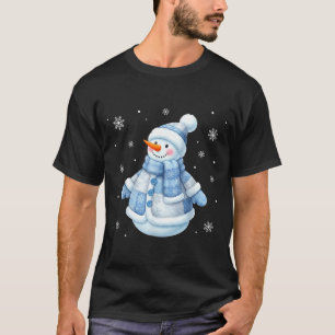 Cute Blue Snowman With Snowflakes Winter Christmas T-Shirt