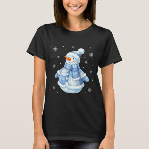 Cute Blue Snowman With Snowflakes Winter Christmas T-Shirt