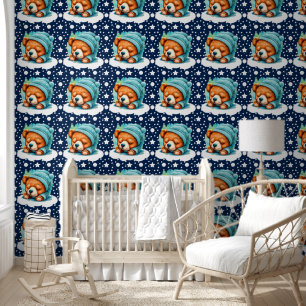 Cute Blue Snuggle Bear Pattern Wallpaper
