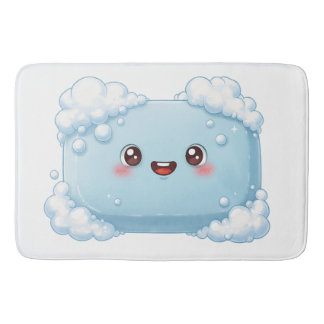 Cute Blue Soap Bar with Bubbles Bath Mat