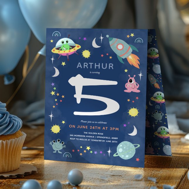 Cute Blue Space Alien Monster Boys Birthday Invitation (Creator Uploaded)