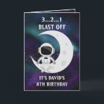 Cute Blue Space Astronaut Moon 8th Birthday Card<br><div class="desc">Cute Blue Space Astronaut Moon 8th Birthday, a nice and unique design made for anyone looking for a grandson 8th birthday card, son 8th birthday card or boy 8th birthday card, this one is intended for you. The design features a cute astronaut sitting on the moon, something funny and cool...</div>