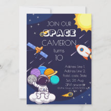 Cute Blue Space Astronaut Personalize Birthday Boy