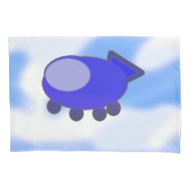 Cute Blue Spaceship French Blue Clouds Pillowcase (Front-Left)