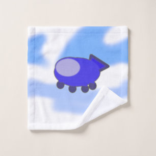 Cute Blue Spaceship on French Blue Clouds Bath Towel Set