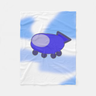 Cute Blue Spaceship on French Blue Clouds Fleece Blanket