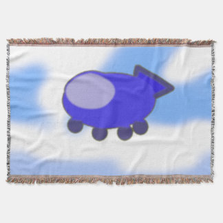 Cute Blue Spaceship on French Blue Clouds Throw Blanket
