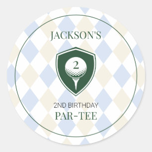 Cute Blue Sports Boys Golf 2nd Birthday Party Classic Round Sticker