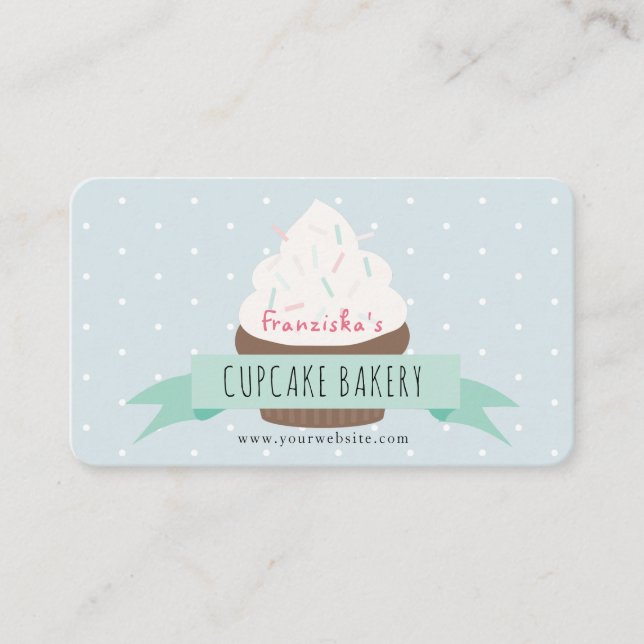 Cute Blue Sprinkings Cupcake Bakery Carte de visit (Devant)