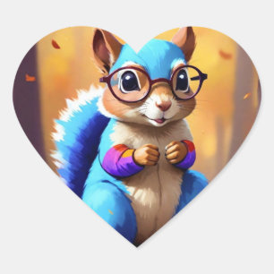 Cute Blue Squirrel Wearing Glasses-46506 Heart Sticker
