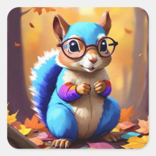 Cute Blue Squirrel Wearing Glasses-46506 Square Sticker