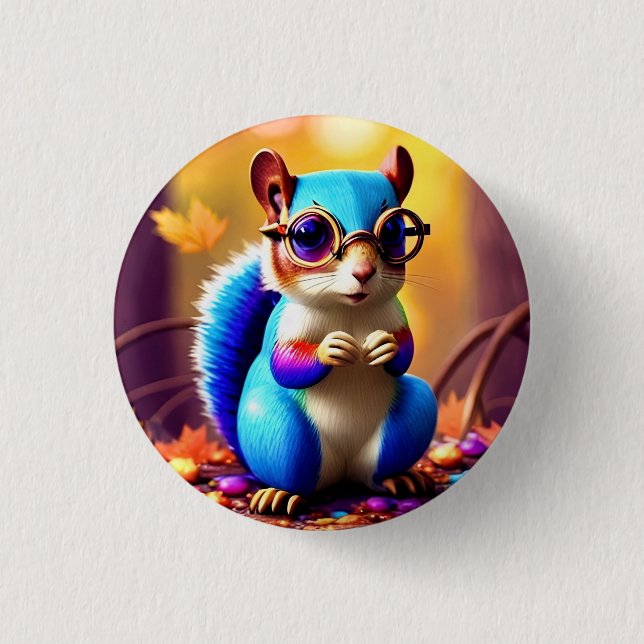 Cute Blue Squirrel with Glasses  1 Inch Round Button (Front)