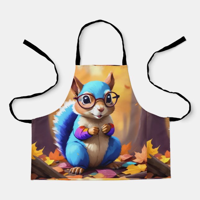 Cute Blue Squirrel with Glasses-56786 Apron (Front)