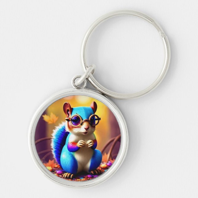Cute Blue Squirrel with Glasses-56786 Keychain (Front)