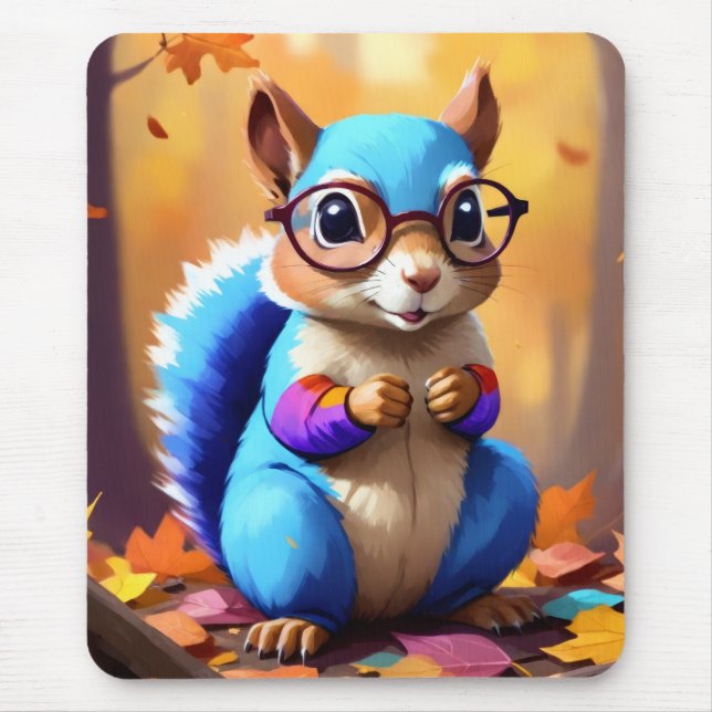 Cute Blue Squirrel with Glasses-56786 Mouse Pad (Front)