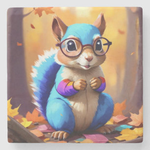 Cute Blue Squirrel with Glasses-56786 Stone Coaster