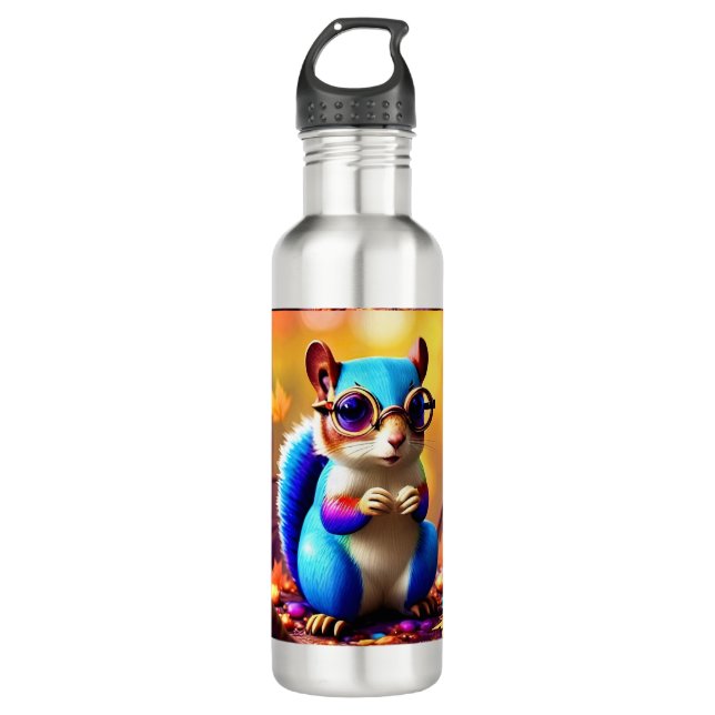 Cute Blue Squirrel with Glasses  710 Ml Water Bottle (Front)
