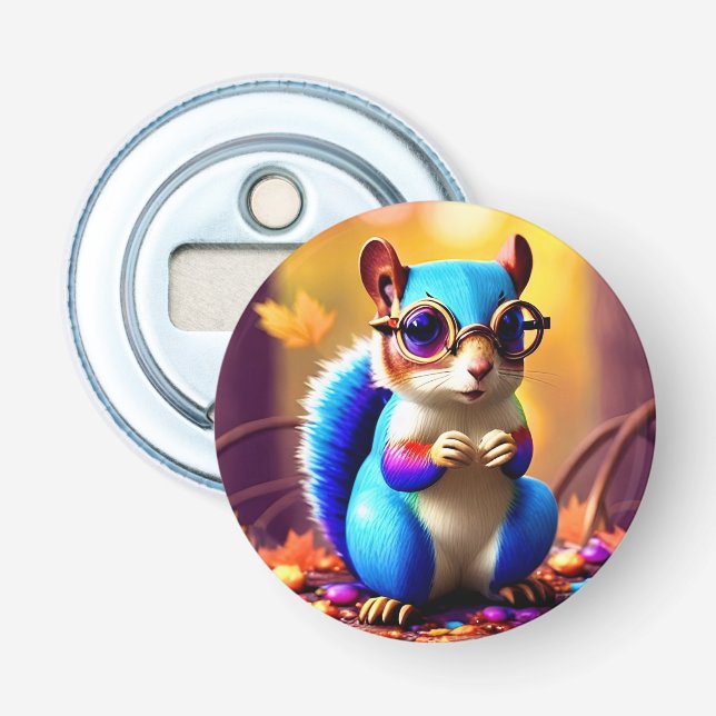 Cute Blue Squirrel with Glasses  Bottle Opener (Front)
