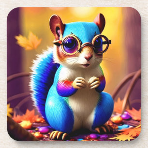 Cute Blue Squirrel with Glasses Coaster