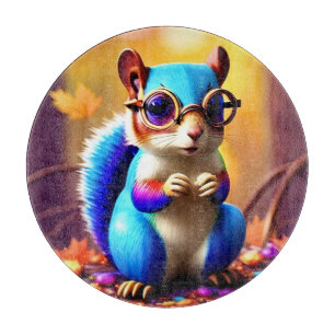 Cute Blue Squirrel with Glasses Cutting Board
