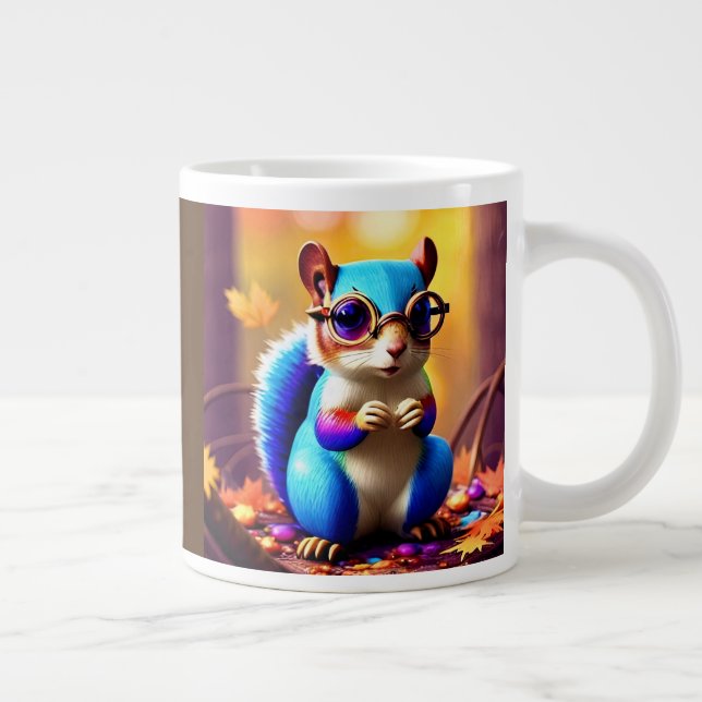 Cute Blue Squirrel with Glasses  Large Coffee Mug (Right)