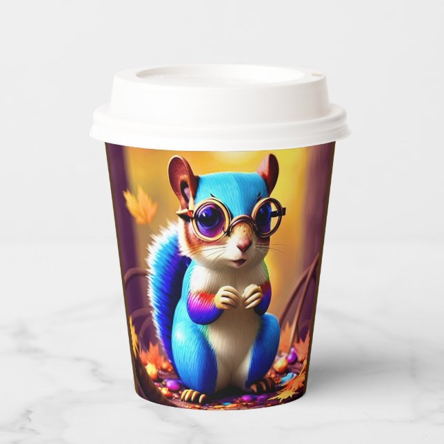 Cute Blue Squirrel with Glasses  Paper Cups (Front)