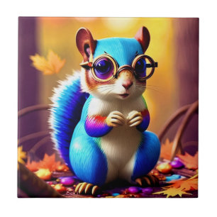  Cute Blue Squirrel with Glasses Tile