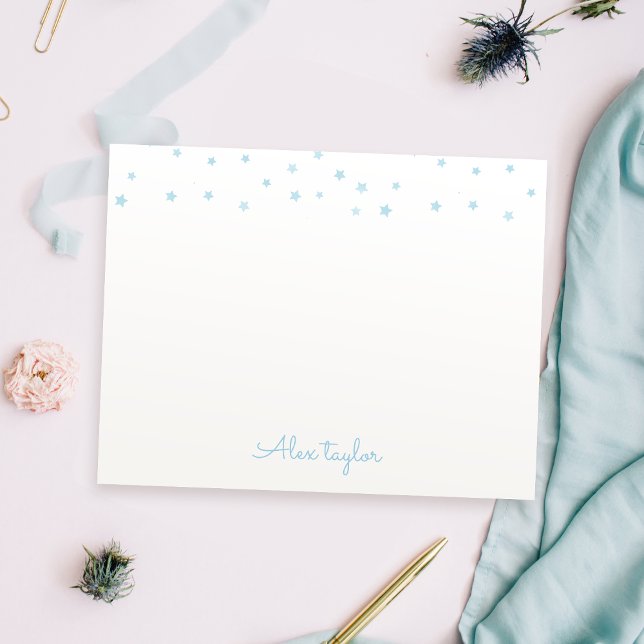 Cute blue stars kids Personalized Stationery Card (Cute blue stars kids Personalized Stationery Note Card)