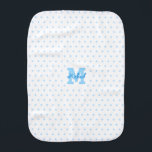 Cute Blue Stars Monogrammed White Newborn Infant Burp Cloth<br><div class="desc">Create your own custom, personalized, 100% ultra-soft polyester fleece, gentle on baby’s skin, unique, one-of-a-kind, light blue typography script name initial, stylish baby blue stars pattern on white background, monogrammed baby burp cloth. Simply type in the baby's initial / monogram and name, to customize. Makes a wonderful, custom, personalized gift...</div>