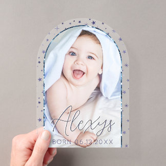 Cute Blue Stars Photo Baby Boy Birth Announcement