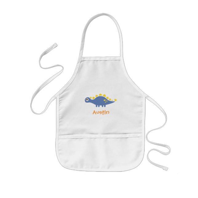 Cute Blue Stegosaurus Dinosaur For Kids Kids Apron (Front)