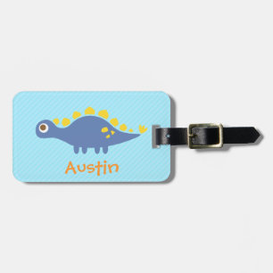Cute Blue Stegosaurus Dinosaur Kids Personalized Luggage Tag