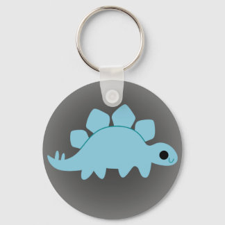 Cute Blue Stegosaurus on Grey Keychain